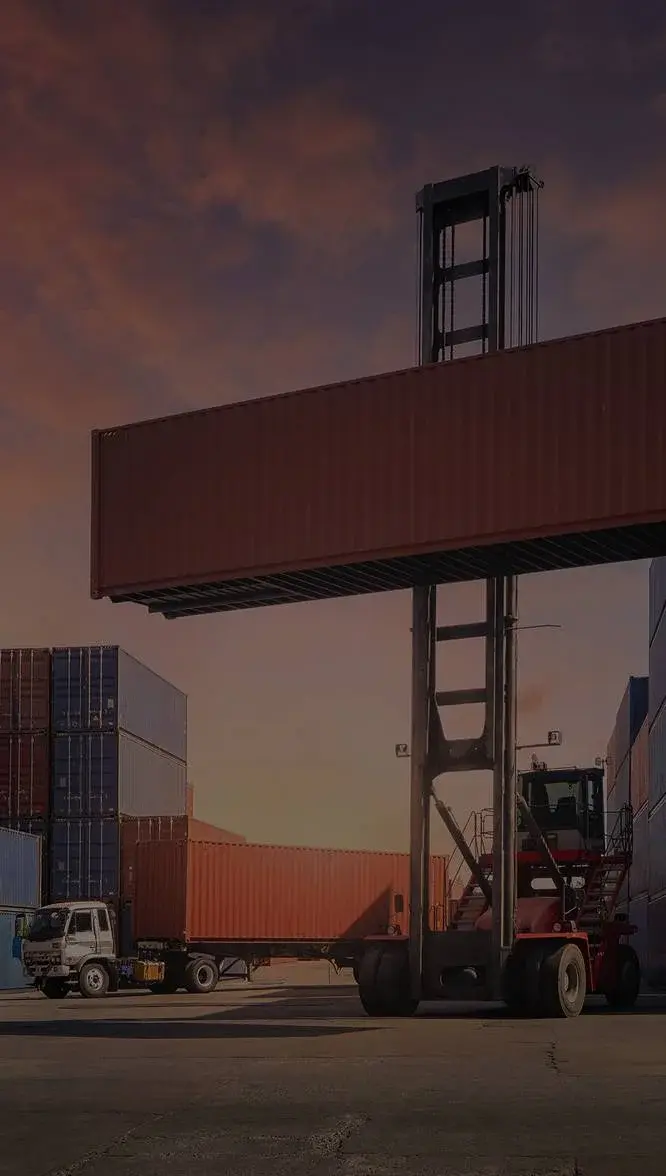 forklift raising shipping container-overlay