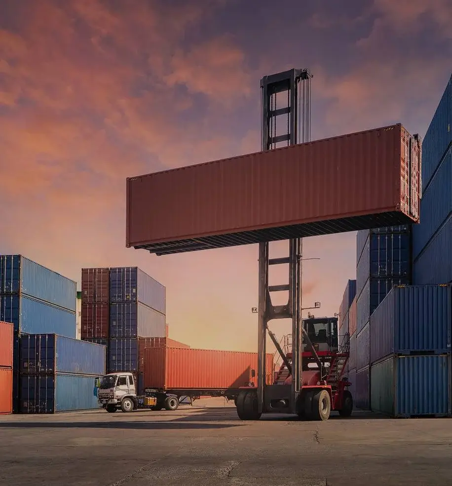 forklift raising shipping container
