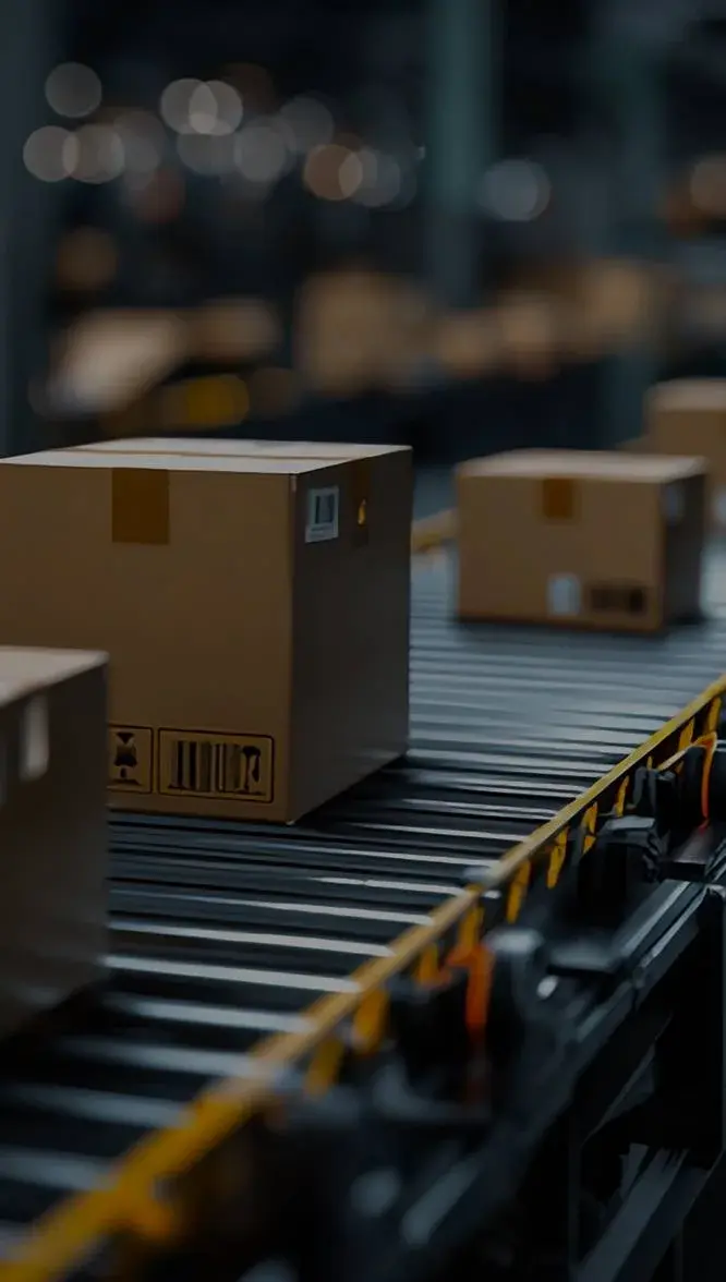 parcels on conveyor belt-overlay