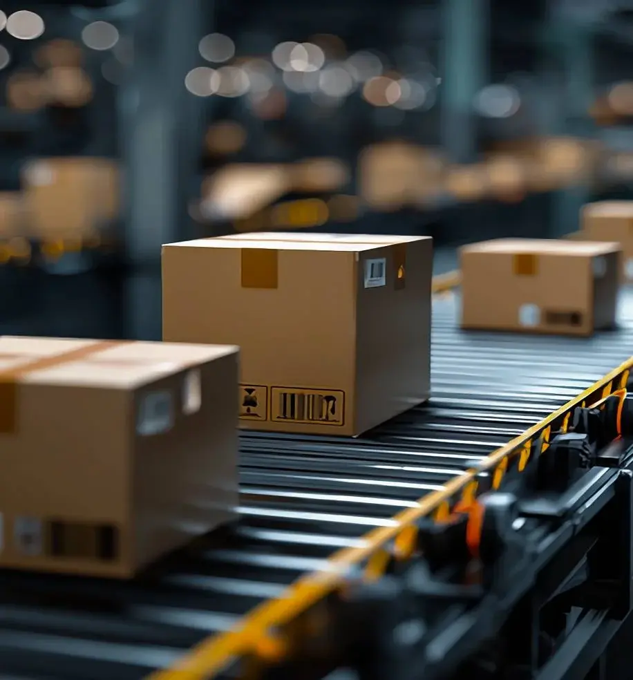 parcels on conveyor belt