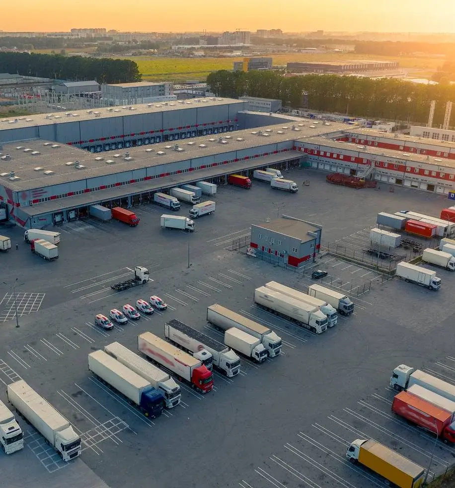 top view of trucks parked